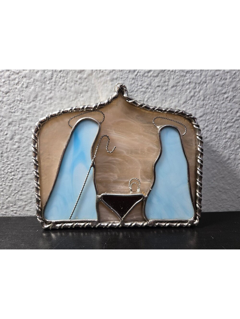 Vintage Stained Glass Nativity Ornament Suncatcher Handcrafted Christmas 5.5”